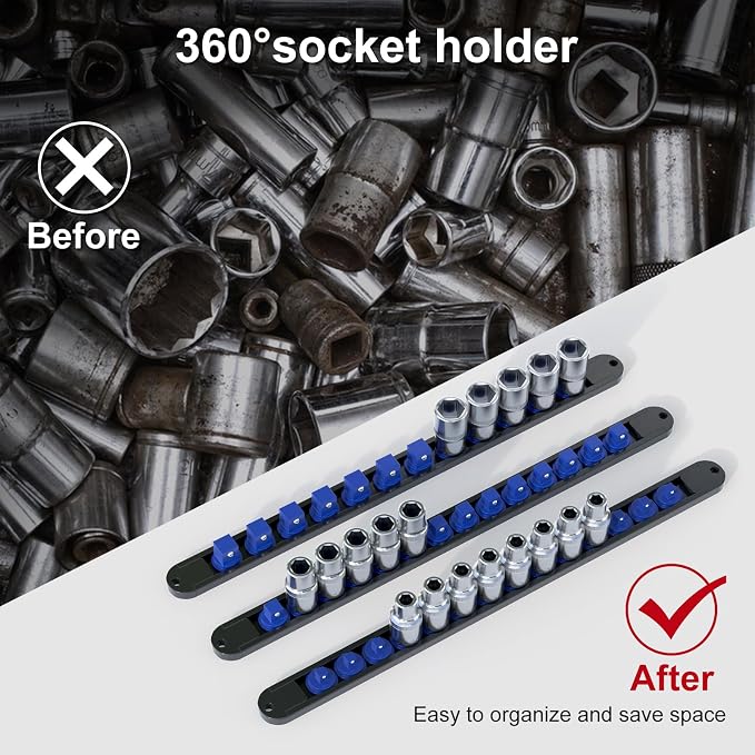 FivePears 3PCS 360° Socket Organizer Twist Lock, 3/8 1/4 1/2 Socket Storage - Image 5
