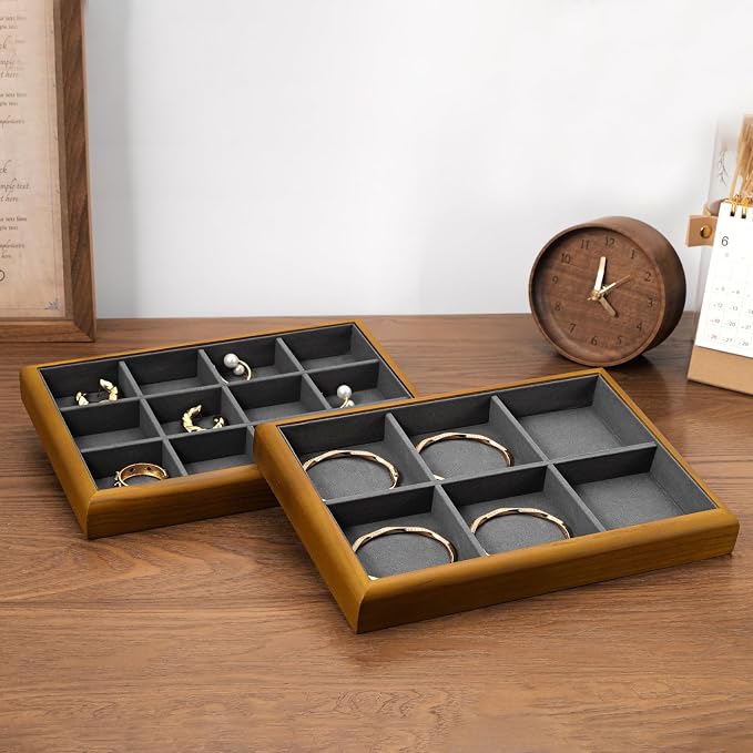 Oirlv Solid Wood 12 Grid Jewelry Organizer Tray Jewelry Drawer Organizer - Image 4