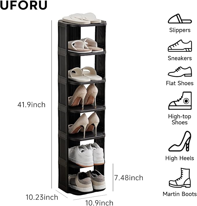 UFORU Small Shoe Rack, 7 Tier Plastic Vertical Shoe Rack - Image 3