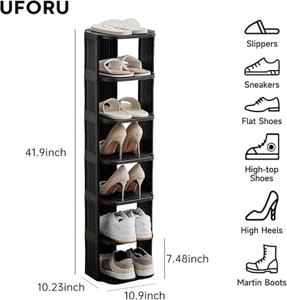 UFORU Small Shoe Rack, 7 Tier Plastic Vertical Shoe Rack - Image 3