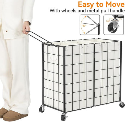 WOWLIVE Laundry Hamper with Wheels, Metal Wire Frame Rolling Laundry Basket 3 - Image 5