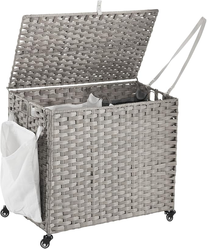 Laundry Hamper with Wheels, 34.3 Gallon Rolling Laundry Basket with Lid by Hiagnete