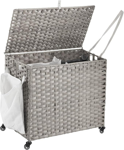 Laundry Hamper with Wheels, 34.3 Gallon Rolling Laundry Basket with Lid by Hiagnete