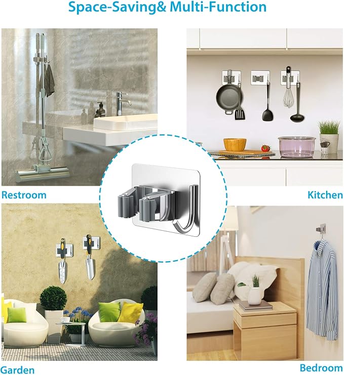 homeasy Mop Broom Holder No Drill, Mop Broom Organizer Wall Mounted Heavy Duty - Image 7