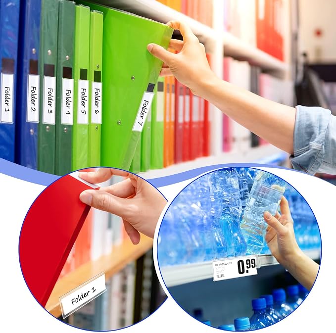 Yexiya 300 Pieces Label Holder Self Adhesive Clear Pocket 3 x 1 Inch Plastic - Image 7