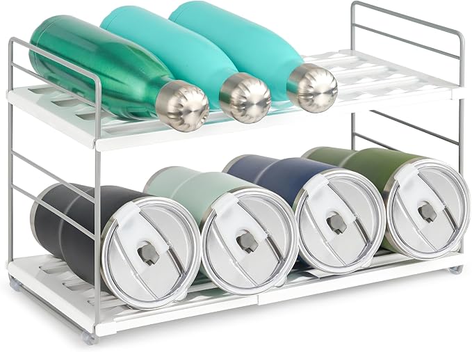 Water Bottle Organizer For Cabinet, Adjustable Tumbler Storage, Expandable by JUPELI