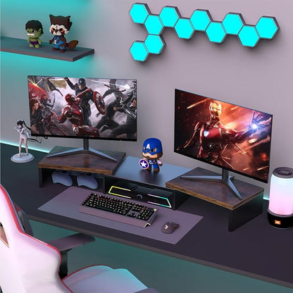 Dual Monitor Stand for Desk, Wooden Monitor Riser, Desk Shelf for Top of Desk - Image 7