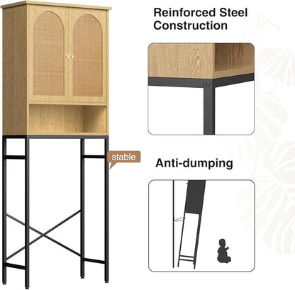 Rattan Toilet Storage Cabinet, Over the Rack Wood Cabinet - Image 8