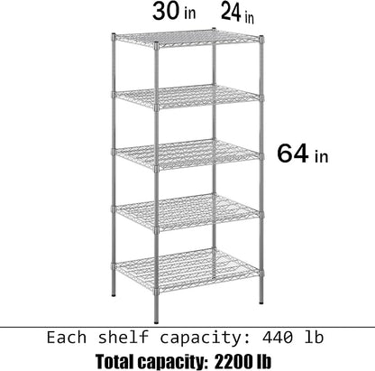 24" Deep x 30" Wide x 64" Height Wire Shelving Kit | 5-Tier | NSF Commercial - Image 3