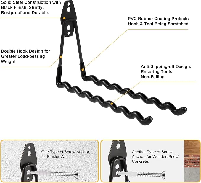 Wall Mounted Garage Hooks Tool Organizer, 10 Inch Garage Storage Hook Heavy - Image 3