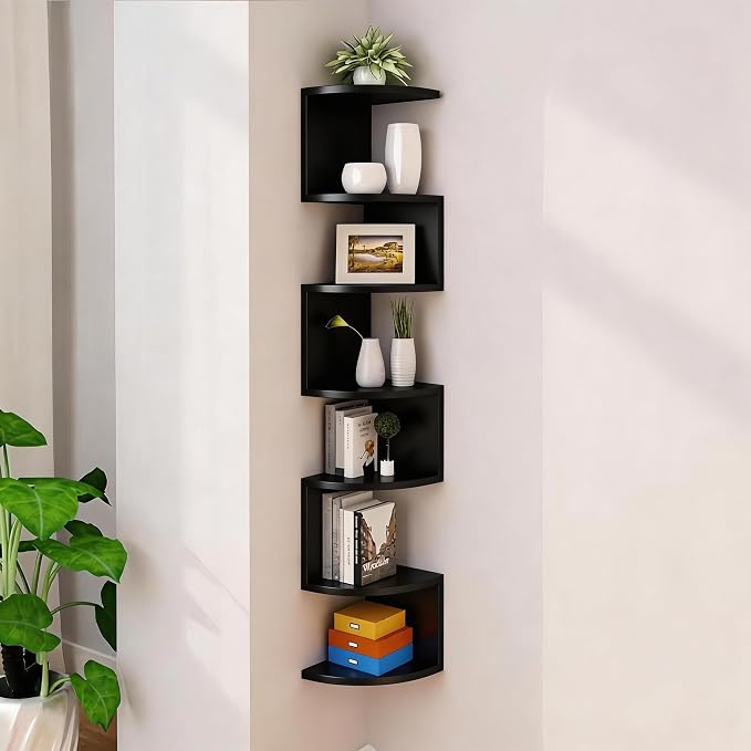 No-Drill Corner Shelf Wall Mount, 7-Tier Floating Corner Bookshelf by Frawenleco