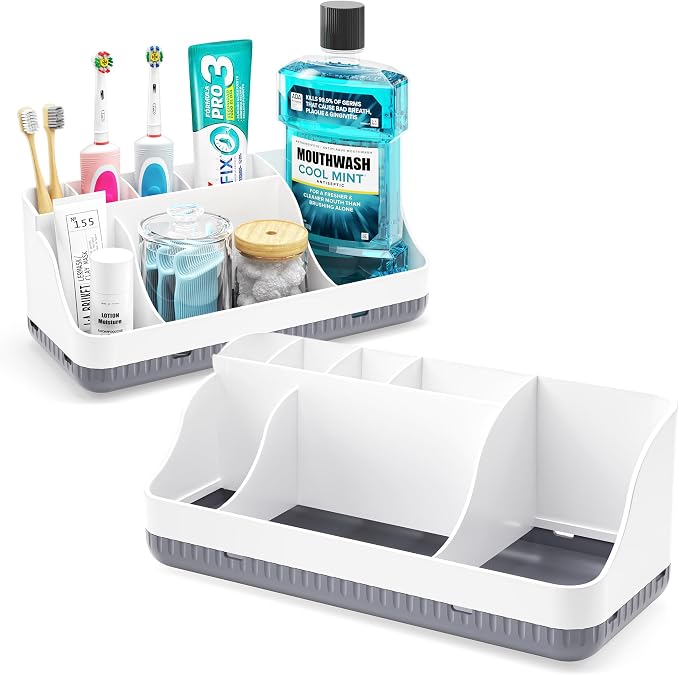 Bathroom Counter Organizer and Storage, 7 Slots Detachable Toothbrush Holders by Homtalker