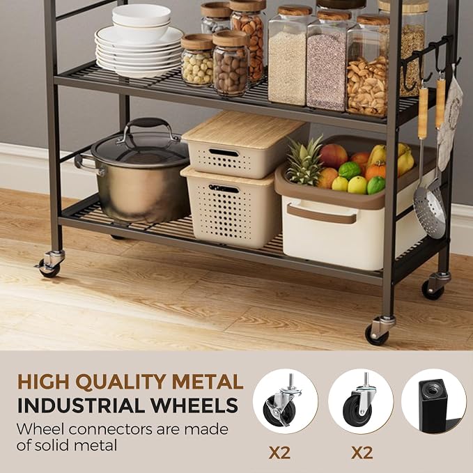 3-Tier Metal Storage Rack with Industrial Wheels, Mesh Shelving Unit with - Image 5