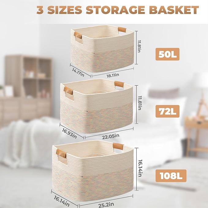 danpinera 108L Large Basket for Living Room, Boho Decorative Basket Organizing - Image 7