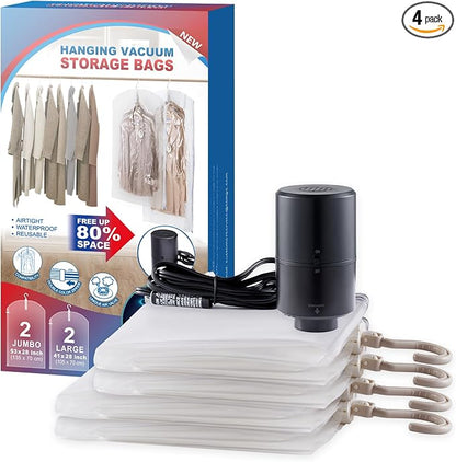 Hanging Vacuum Storage Bags, 4 Pack Hanging Storage Bags by VELMADE