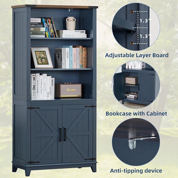 70in Tall Bookshelf 5 Tier Bookcase - Image 6