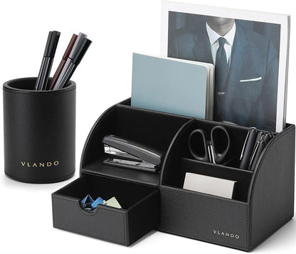 Vlando Office Desk Organizer Leather Desktop Organizer Caddy by VLANDO