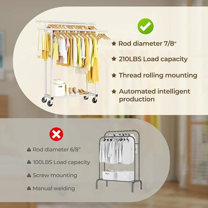 HYSEYY Double Rods Clothes Rack, Rolling Clothing Rack - Image 5