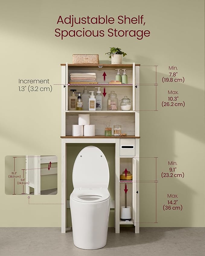 VASAGLE Over the Toilet Storage Cabinet, Adjustable Shelves, Space-Saving | - Image 4