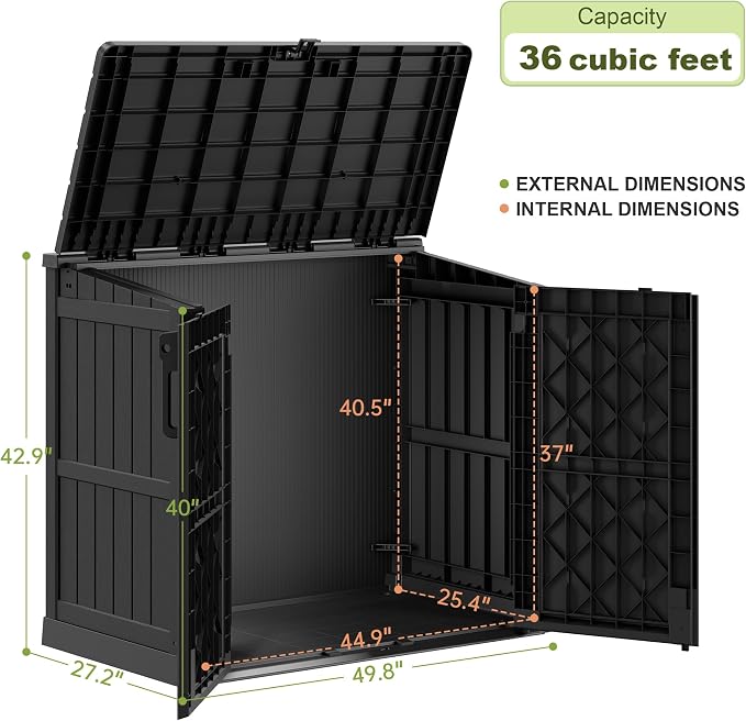 36 Cu Ft Resin Outdoor Storage Shed, Weatherproof Horizontal Outdoor Storage - Image 3