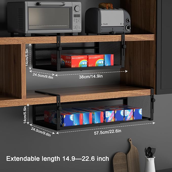 AmonHouseware 2Pack Expandable Under Shelf Storage Basket Organizer, Length - Image 2