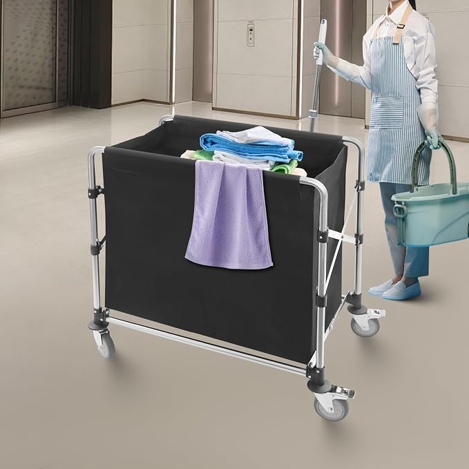 Commercial Laundry Cart with Wheels, Folding Laundry Hamper Cart, Heavy Duty - Image 4