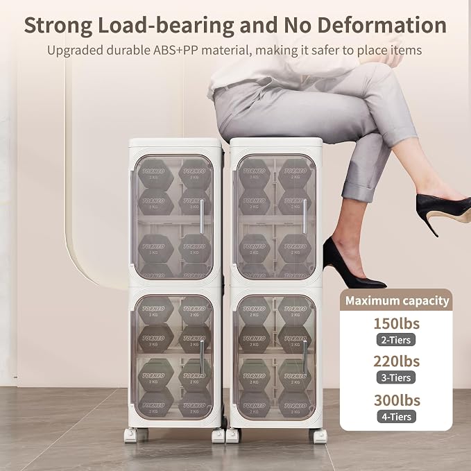4 Tier Slim Bathroom Storage Cabinet, Foldable and Movable, ABS and PET - Image 7