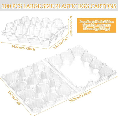 Tanlade 100 Pcs Plastic Egg Carton, 12 Grids Clear Chicken Egg Tray Disposable - Image 2