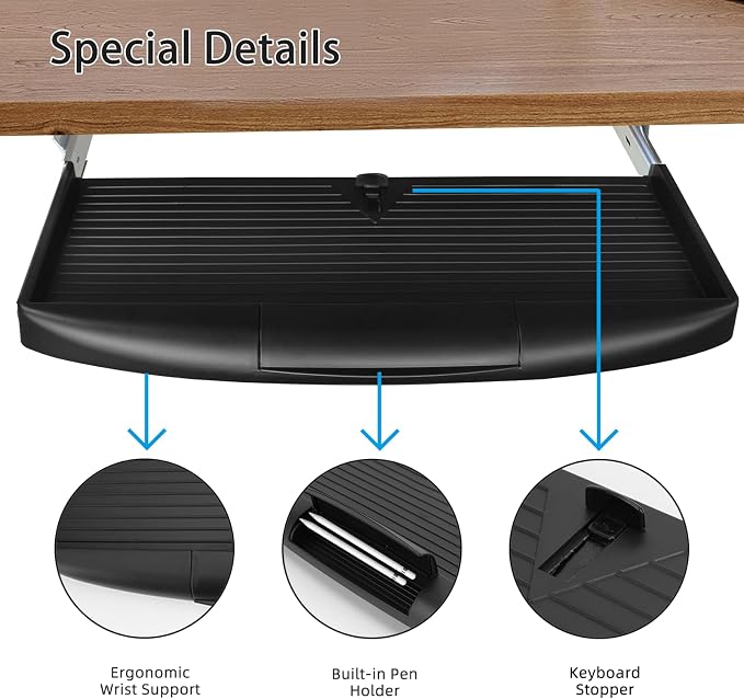 22"Wx11"D Under Desk Keyboard Tray Slide Out, Pull Out Keyboard Tray - Image 2
