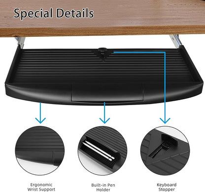 22"Wx11"D Under Desk Keyboard Tray Slide Out, Pull Out Keyboard Tray - Image 2