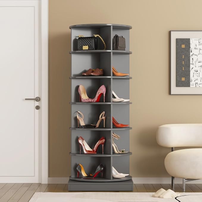 Rotating Shoe Rack Tower, Wooden Spinning Shoe Organizer, Free Standing 360° - Image 9