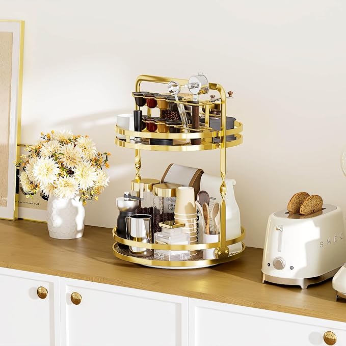 360° Rotating Makeup Organizer, 2-Tier Gold Perfume Organizer - Image 9