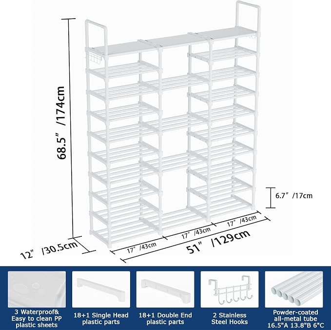 Mavivegue 10 Tiers Shoe Rack, Large Storage Space, 55-60 Pairs, Polypropylene - Image 2