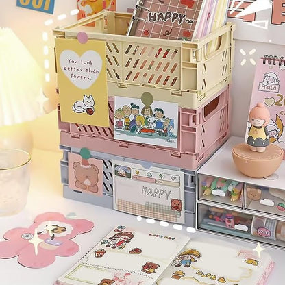 Small Pastel Plastic Storage Bins 2Pcs Foldable Pastel Crates Plastic Basket - Image 5