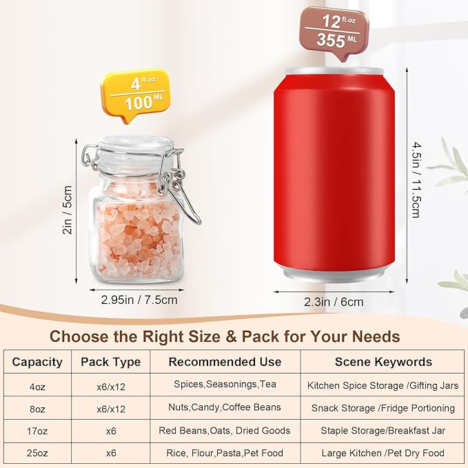12 Pack Spice Jars, 4 oz Glass Containers - Image 2