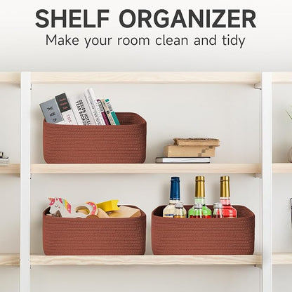 3-Pack Shelf Baskets for Organizing, Closet Organizer Bins, Small Woven Baskets - Image 7