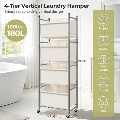 180L 4-Tier Rolling Laundry Hamper - Image 3