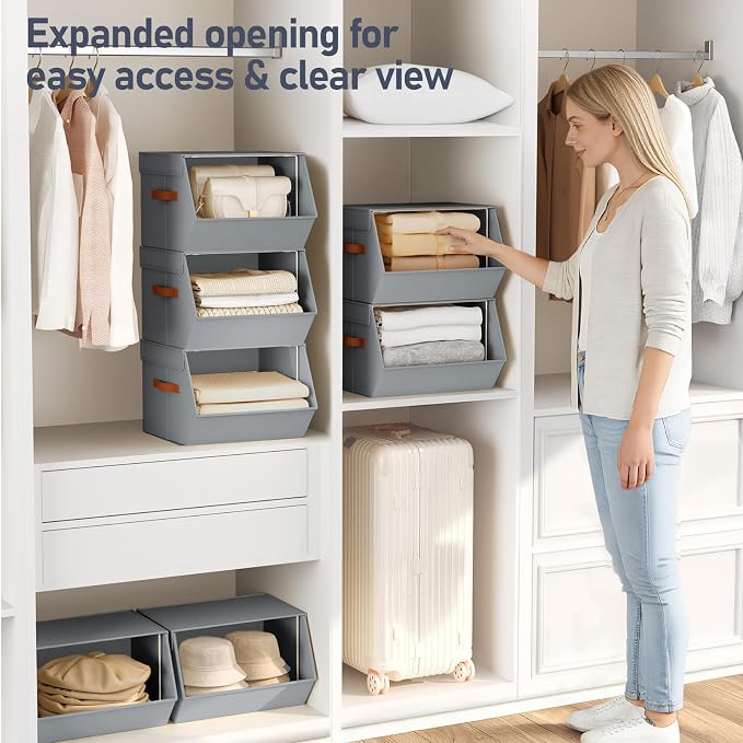 Stackable Closet Organizers and Storage Bins, Open Front Closet Shelf Organizer - Image 2