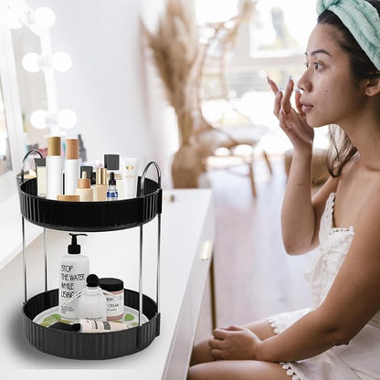 Rotating Makeup Organizer Countertop 2 Tier Lazy Susan Trays Spinning Skincare - Image 6
