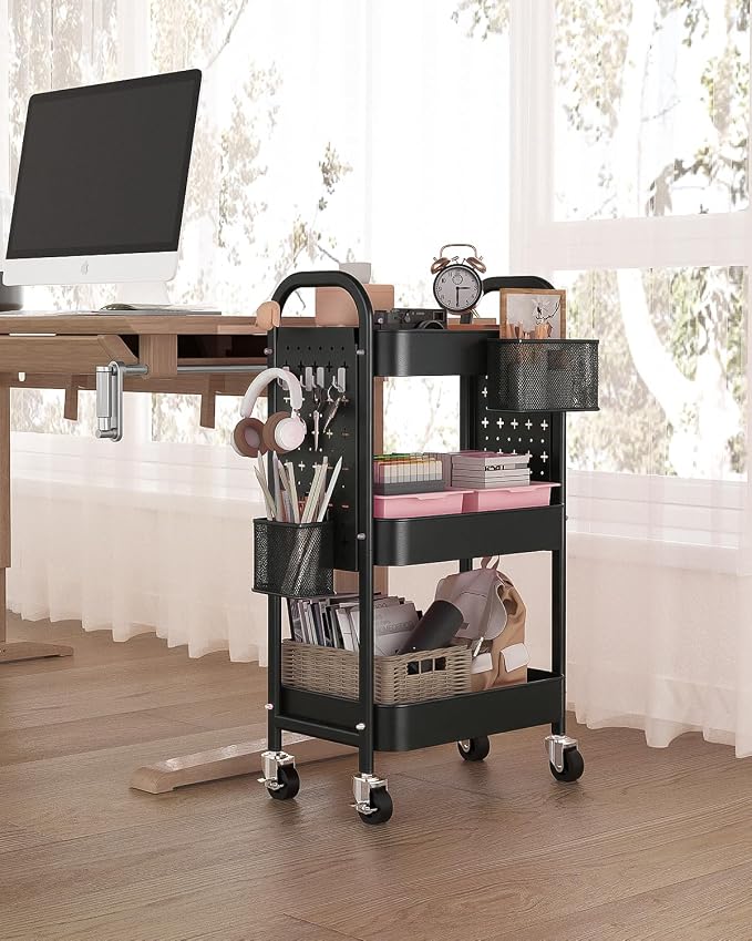 ALVOROG 3 Tier Metal Rolling Utility Cart - Image 2