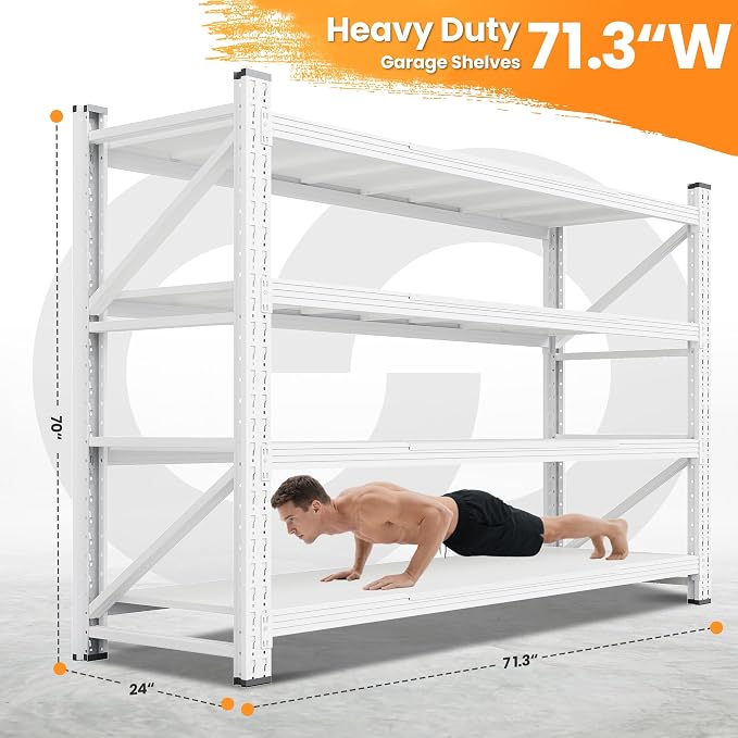 71”W Garage Shelving Units, 5000LBS Storage Shelves Heavy Duty, 4 Tier Large - Image 2