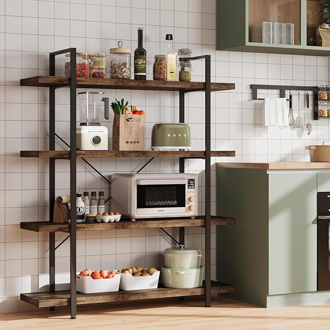 Heavy Duty 4-Tier Industrial Bookcase, 120lbs Shelf Capacity, Rustic Open - Image 6