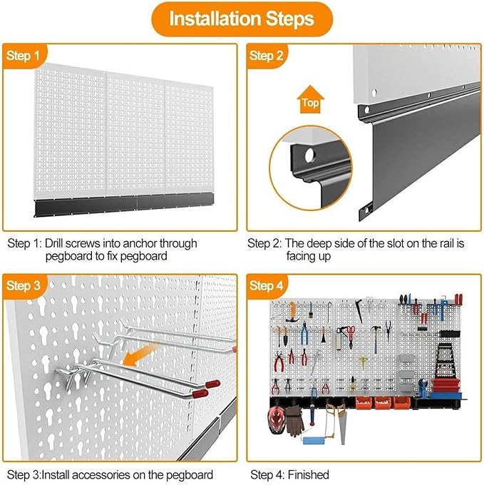 TORACK 109 PCS Pegboard Wall Organizer 4 ft. Garage Metal Pegboard Utility Tool - Image 7