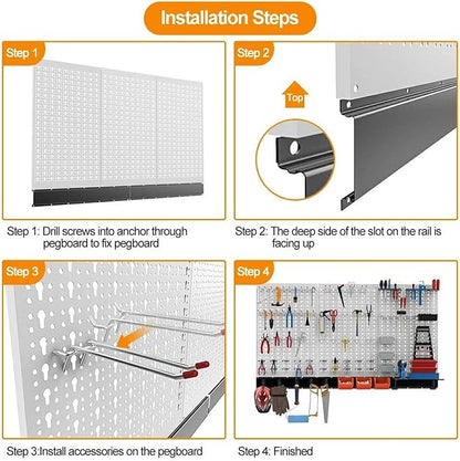 TORACK 109 PCS Pegboard Wall Organizer 4 ft. Garage Metal Pegboard Utility Tool - Image 7