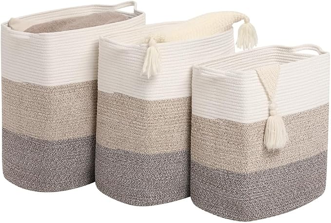 Tall Laundry Basket With Handles, Woven Cotton Rope Big Laundry Hamper Sorters - Image 6