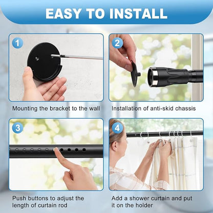 Tension Curtain Rod, 42 to 115 inch Adjustable Heavy Duty black shower curtain - Image 6