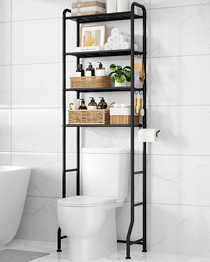Kitsure Over Toilet Storage Rack, 74.2" H Space-Saving, Holder & Hooks | by Kitsure