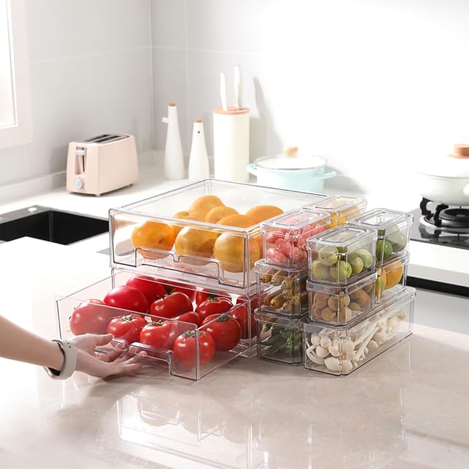 YINGRACE 10 Pack Fridge Organizer Bins, Stackable Refrigerator Organizers and - Image 7