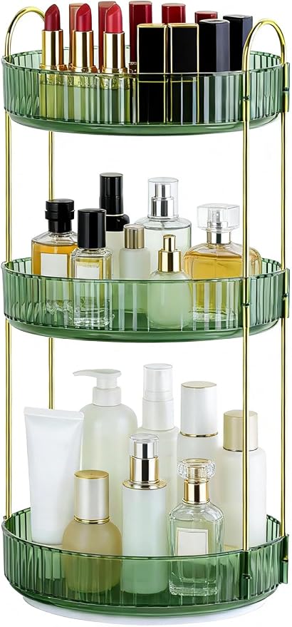 360 Rotating Makeup Organizer for Vanity, 3 Tier Perfume Skincare Organizers by AMEITECH
