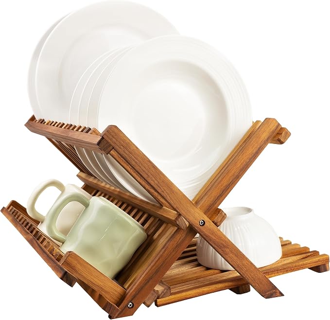 Utoplike 3 Tier Collapsible Teak Wood Dish Drying Rack, Foldable Large Capacity by Utoplike